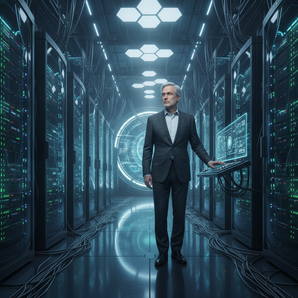 Sam Altman in Data Center Sam Altman in a futuristic data center