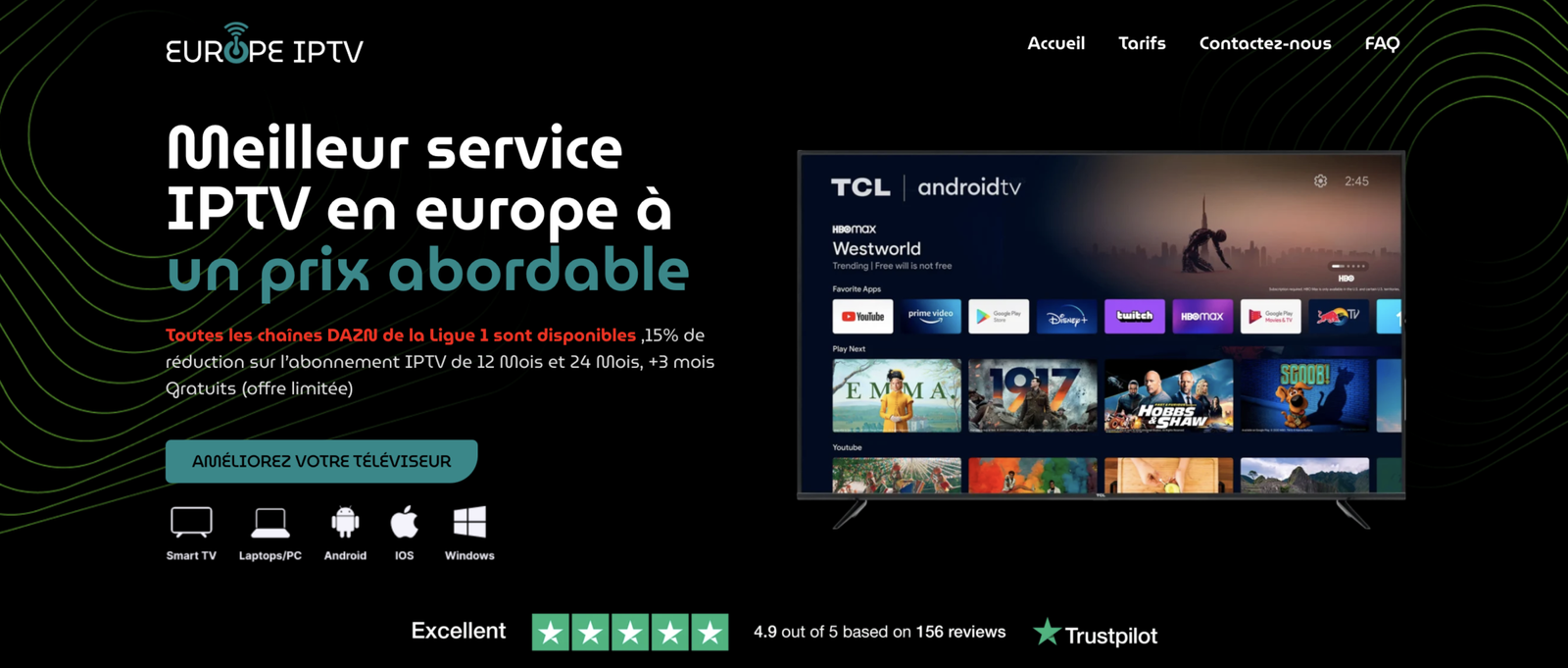 Capture d’écran : catalogue Europe IPTV (avis comparatif)
